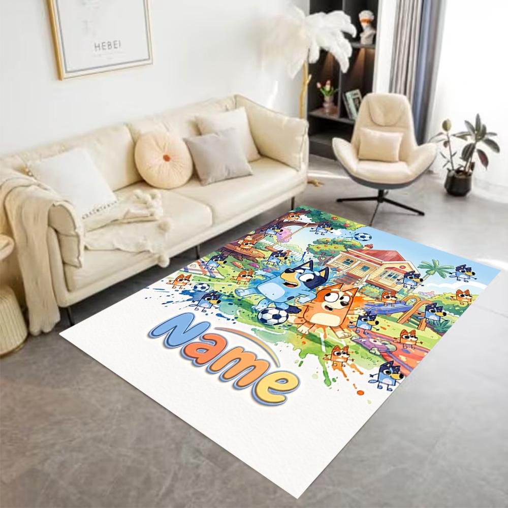 Blue Friends Soccer Fun Customize Your Name Area Rug Design for Bedrooms Hallway Living Rooms Entryway Anti-slip Rug Office home decor