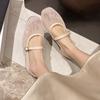 Сетчатые туфли Мэри Джейн для женщин 2024 Весна Новые Нишевые Круглый Носок Мелкий Вырез Плоская Обувь Балетки Женские Сандалии