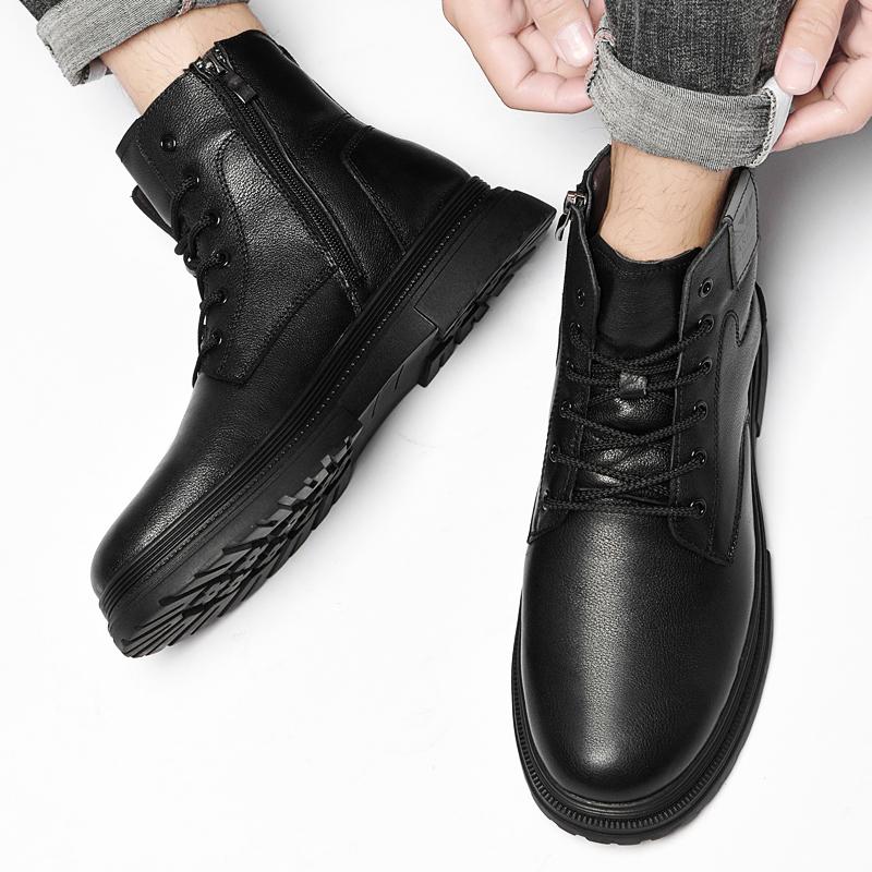 Модная мужская зимняя обувь из натуральной кожи высокого качества, черные мужские мотоботы, роскошный бренд, теплые ботильоны, панк-стиль, повседневная обувь