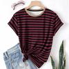 Striped Casual Sports Women's T-shirt Summer Round Neck Short Sleeved Element Pattern Checkered Loose Fit T-shirts