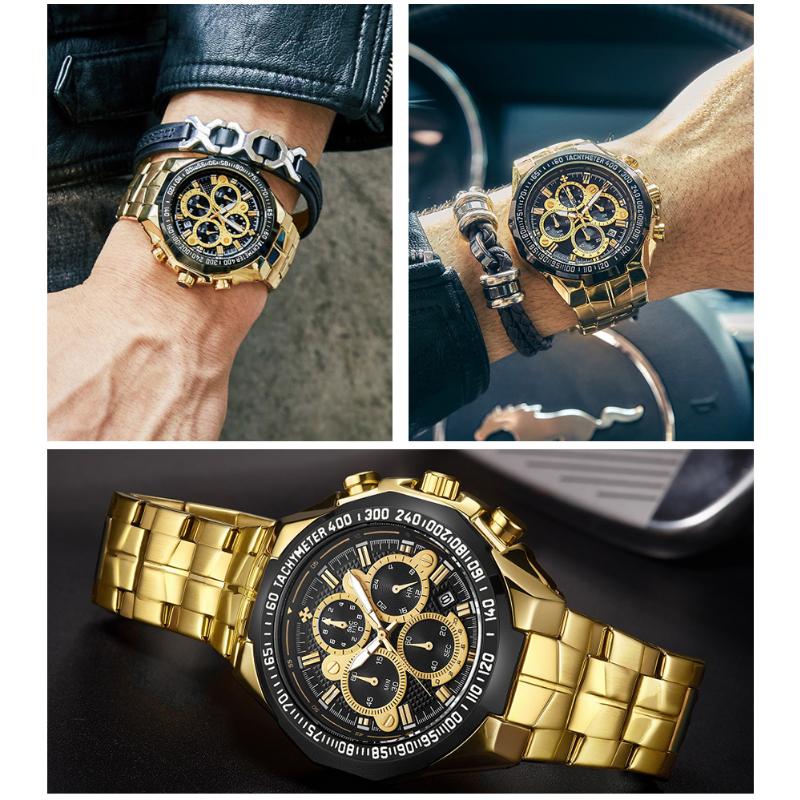 Top Brand Luxury Sport Watch For Men Quartz Chronograph Date Luminous Full Steel Wrist Watch