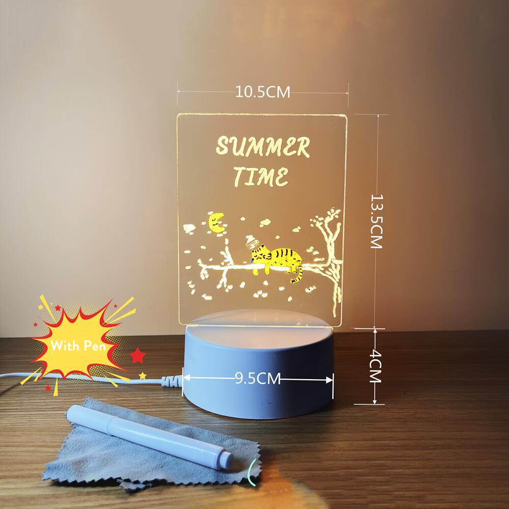 Creative USB luminous base Acrylic LED Message Note Board Light Erasable 3D Night Light Warm White With Pen Gift For Children