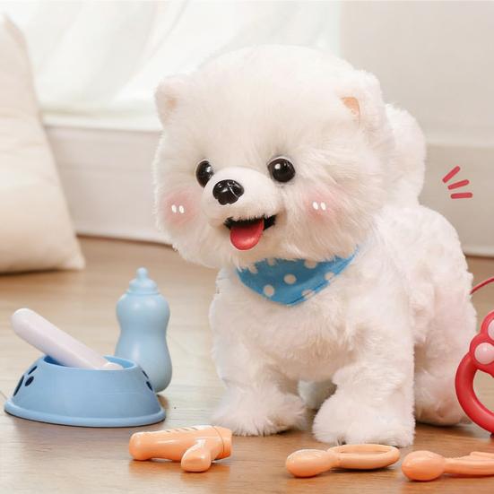 Interactive Walking Plush Puppy Toy with Touch Sensing Tongue Licking Motion Lifelike Sounds Electric Dog Plushie with Leash Simulation Stuffed