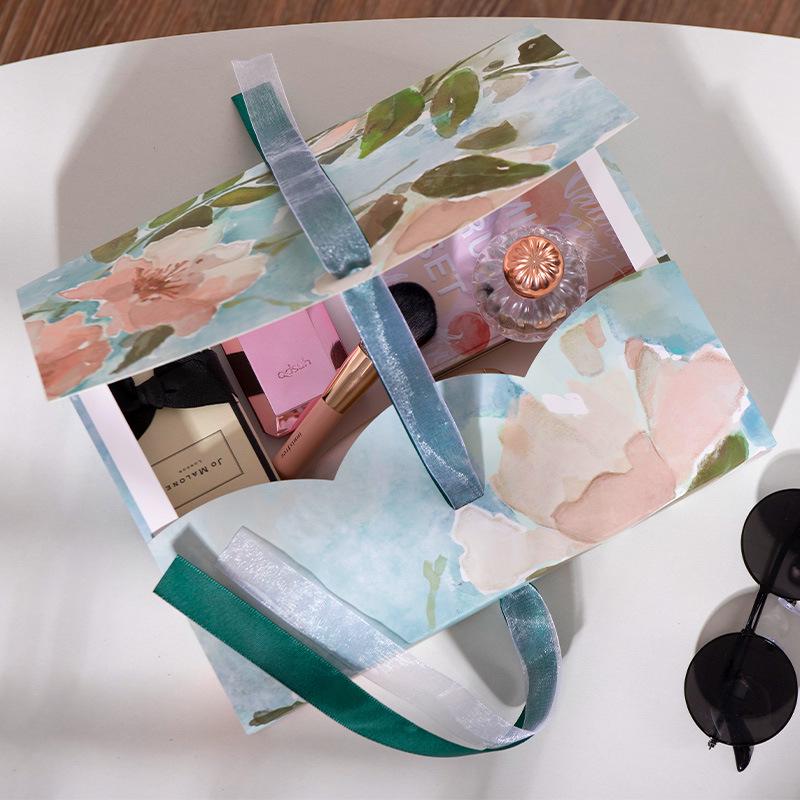 Custom Pearlescent Bow Ribbon Gift Box for Silk Scarves, Pajamas, and Shirts