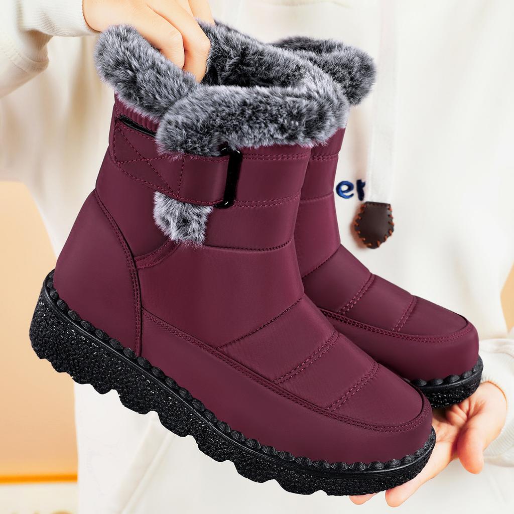 Snow Boots for Women In Winter Plus Size Women's Boots Polyurethane and Plush Thick Cotton Boots High Cut Thick Soled Cotton Shoes