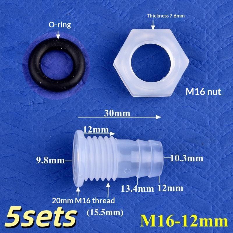 5 Sets M5-M16 Thread To 3-12Mm Aquarium Water Tank Inlet Outlet Joint Irrigation Hose Connectors Pp Straight Bulkhead Connector