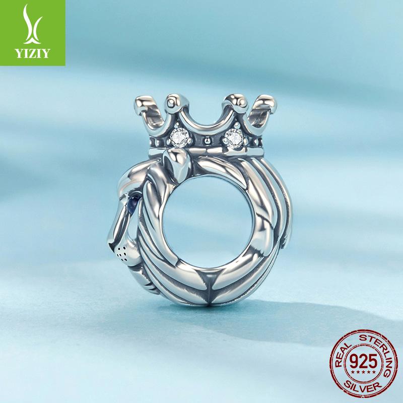 Personalized Lion Crown Beaded Accessories S925 Sterling Silver Ancient Lucky Beads Loose Beads