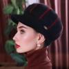 Women Winter Hat Thick Warm Knitted Hat Soft Velvet Slouchy Cap with Visor Brim for Middle-Aged And Elderly Ladies
