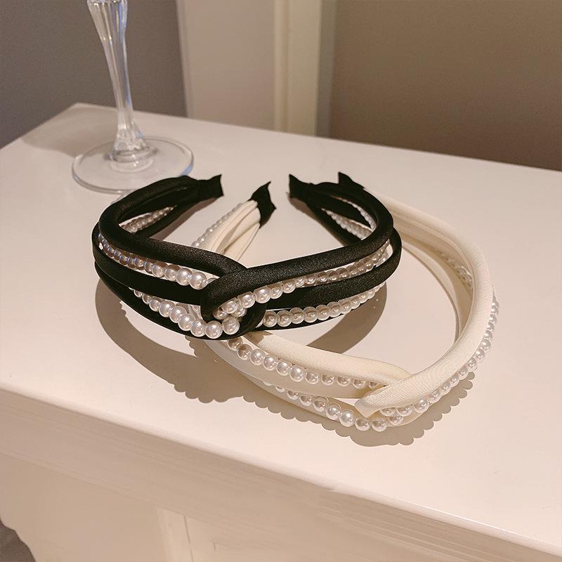 Корейская повязка на голову с широкими краями и плиссировкой из жемчуга — шикарный и уникальный стиль для женщин