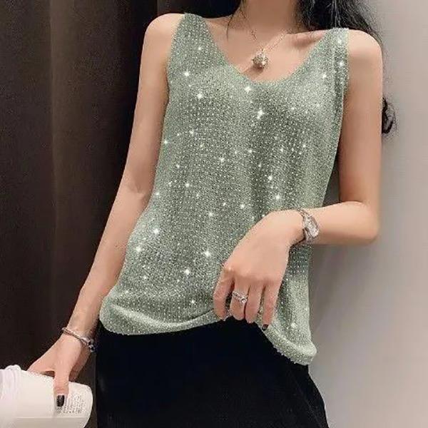 Women Summer New Sexy V-neck Loose Short Sleeveless Ice Silk Bottoming Shirt Casual Lightweight Cool Basic Top for Daily Wear Street