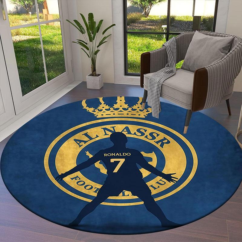 Al-Nassr FC Round Area Rug,Carpet Rug for Living Room Bedroom Sofa Playroom Decor,Non-slip Floor Mat
