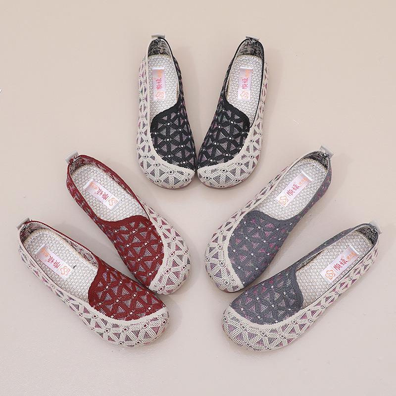 Женская легкая повседневная обувь с сетчатым вырезом, летние дышащие лоферы, удобная нескользящая обувь для мам, без шнуровки на плоской подошве с круглым носком