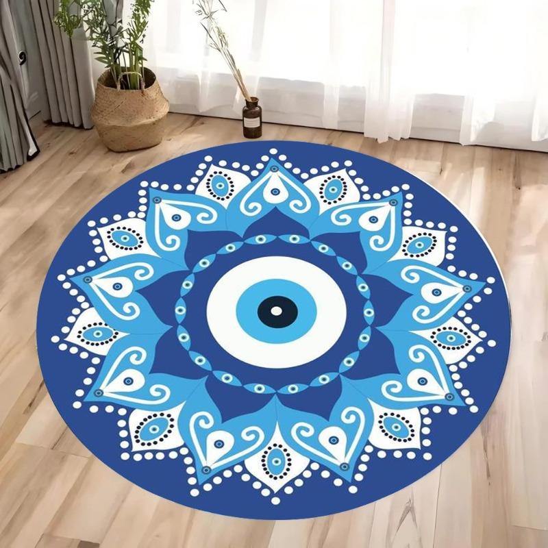 Blue Evil Eye Carpet Mat Rug Mandala Pattern Symmetric Decorative Minimalist Modern Living Room Home Decor Soft Floor Mat
