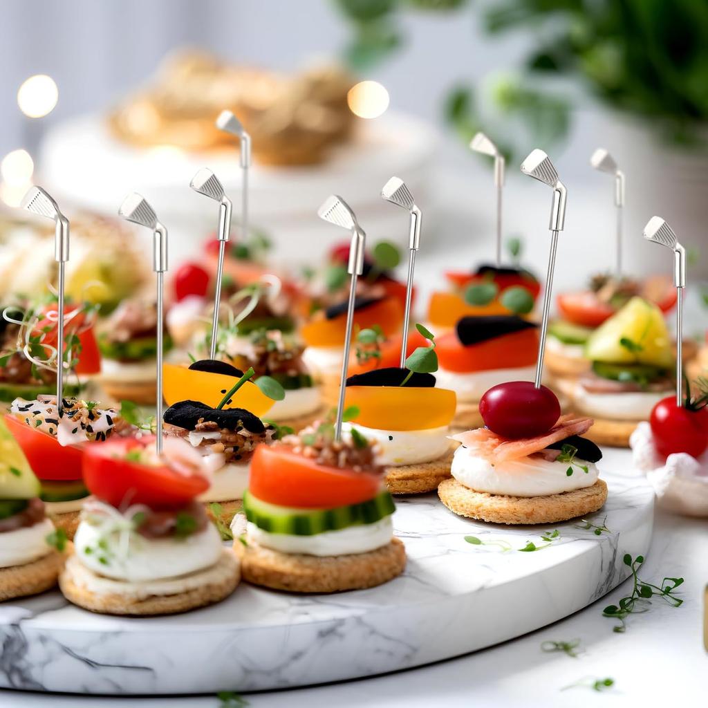 Pickmesh 10 Pcs Metal Golf Cocktail Picks 4.7 Inch Golf Metal Toothpicks for Appetizers Sandwich Fruit Skewers for Catered Events Buffet Party