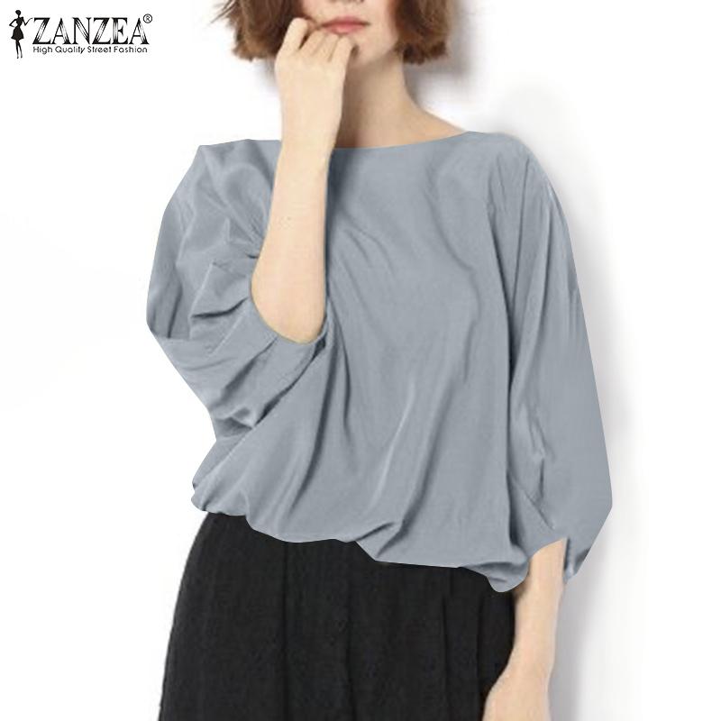 ZANZEA Женская повседневная блузка с круглым вырезом и рукавом 3/4