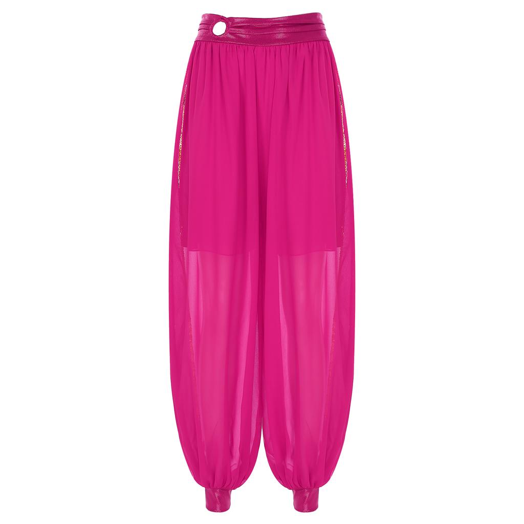 Womens Belly Dance Bloomers Halloween Theme Party Carnival Costume Ruched Waistband Side Split Pants