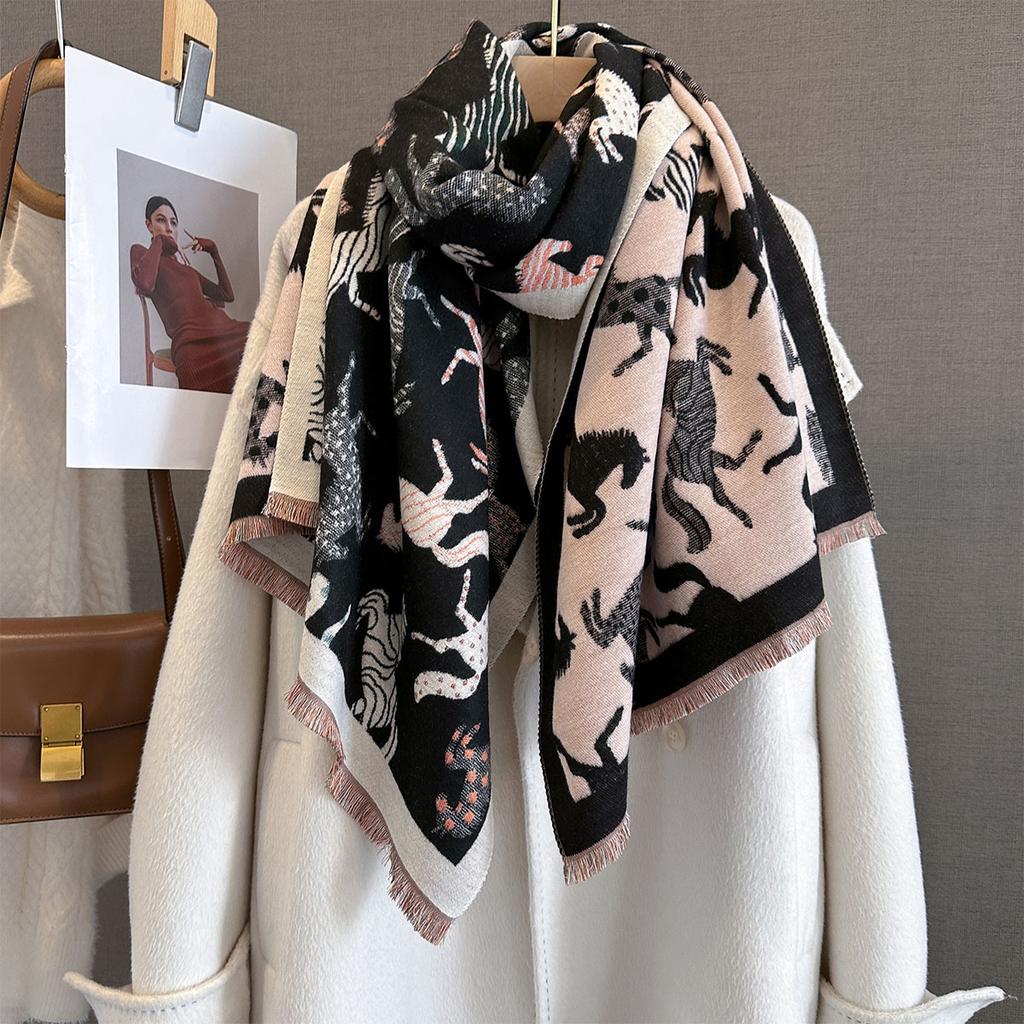 Осень и зима новая атмосфера универсальный пони жаккардовый узор теплый шарф женский утолщенный шарф из искусственного кашемира