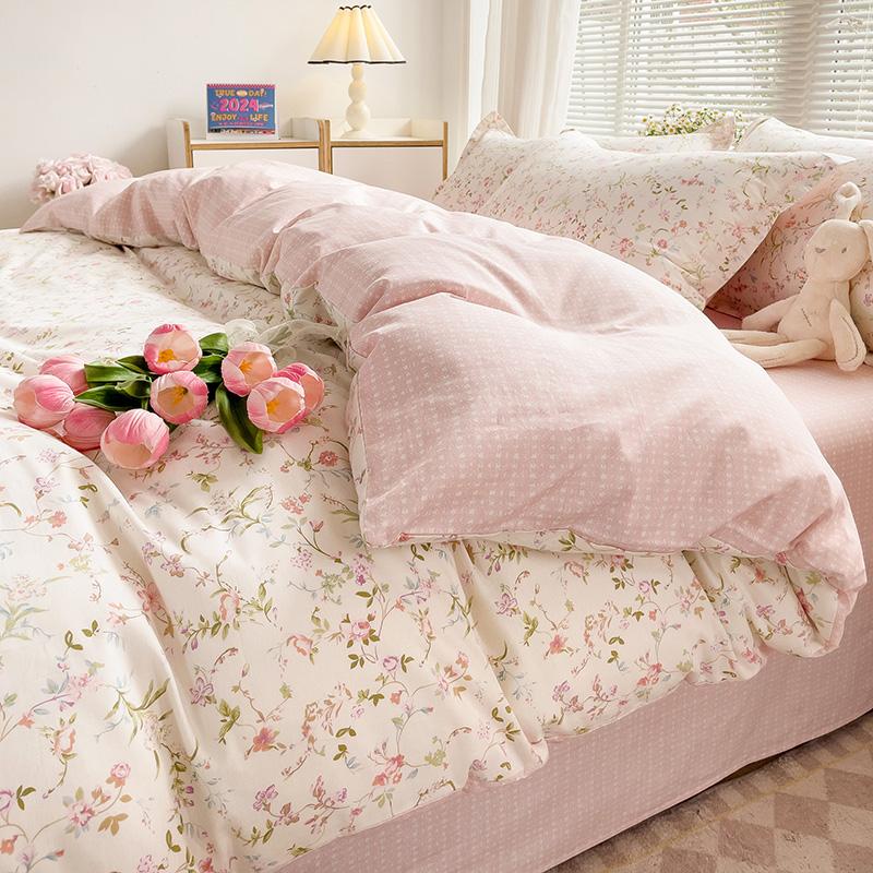 Пастельный Свежий Цветочный Супермягкий 100% Хлопковый Постельный Комплект 3 Предмета-1 Пододеяльник 2 Наволочки,Приятный к коже Комфортный,Пододеяльник