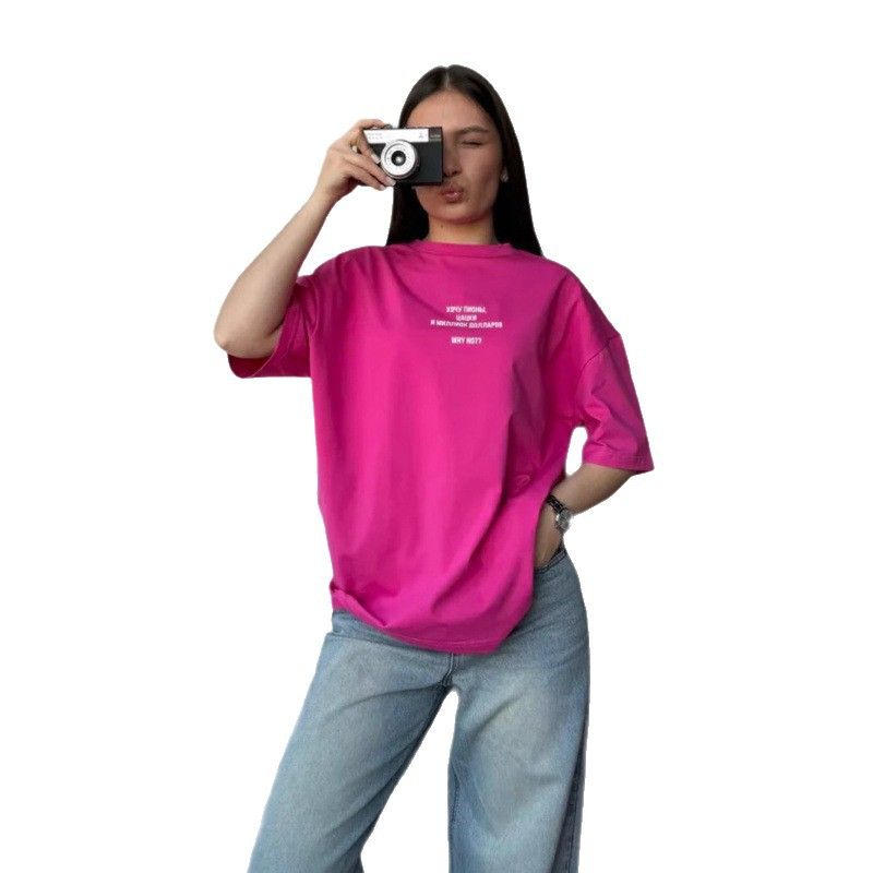 Western Style New Fashion Casual Loose Print Letters Cotton T-shirt Top Loose Printed T-shirt