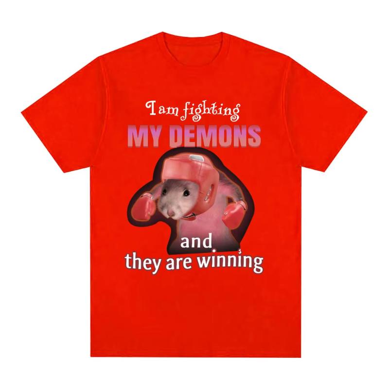 Funny I Am Fighting My Demons And The Are Winning Rat Meme Tshirt Unisex Fashion Creative T Shirts Short Sleeve Oversized Tshirts