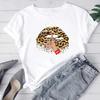 (Asian Size) Women Leopard Lip Style Trend 90s Fashion T Shirt Woman Female T Clothing Short Sleeve Print Tee Top Graphic T-shirts