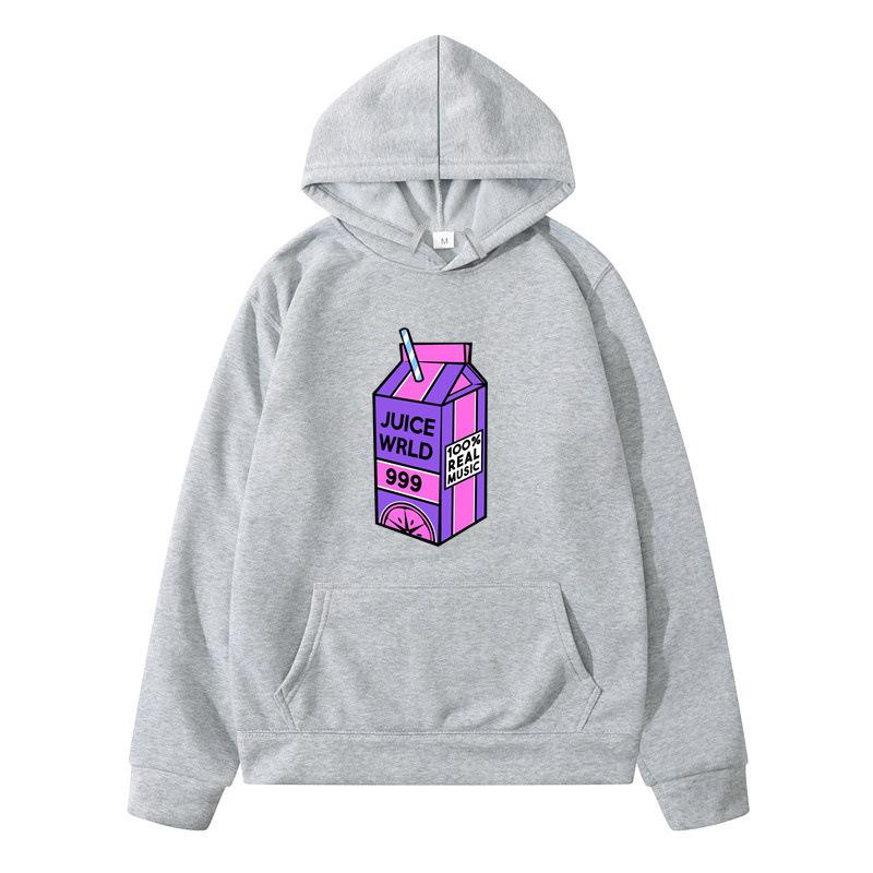 Худи Juice WRLD – Унисекс, Черный, С подкладкой из флиса, Свитшот, Принт с фиолетово-розовой коробкой сока 999 "100% Head", Уличная одежда в стиле Emo Rap, Пуловер