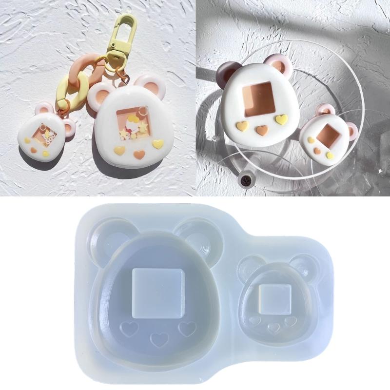 Glossy Geometry Cute Bear Ornament Silicone Epoxy Resin Mold Keychain Pendant Jewelry for Bag Decorations Craft