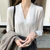 Fashion 2025 Spring Blouses Shirts Long Sleeve V-Neck Office Lady White Chiffon Blouse Shirt Women Tops J755