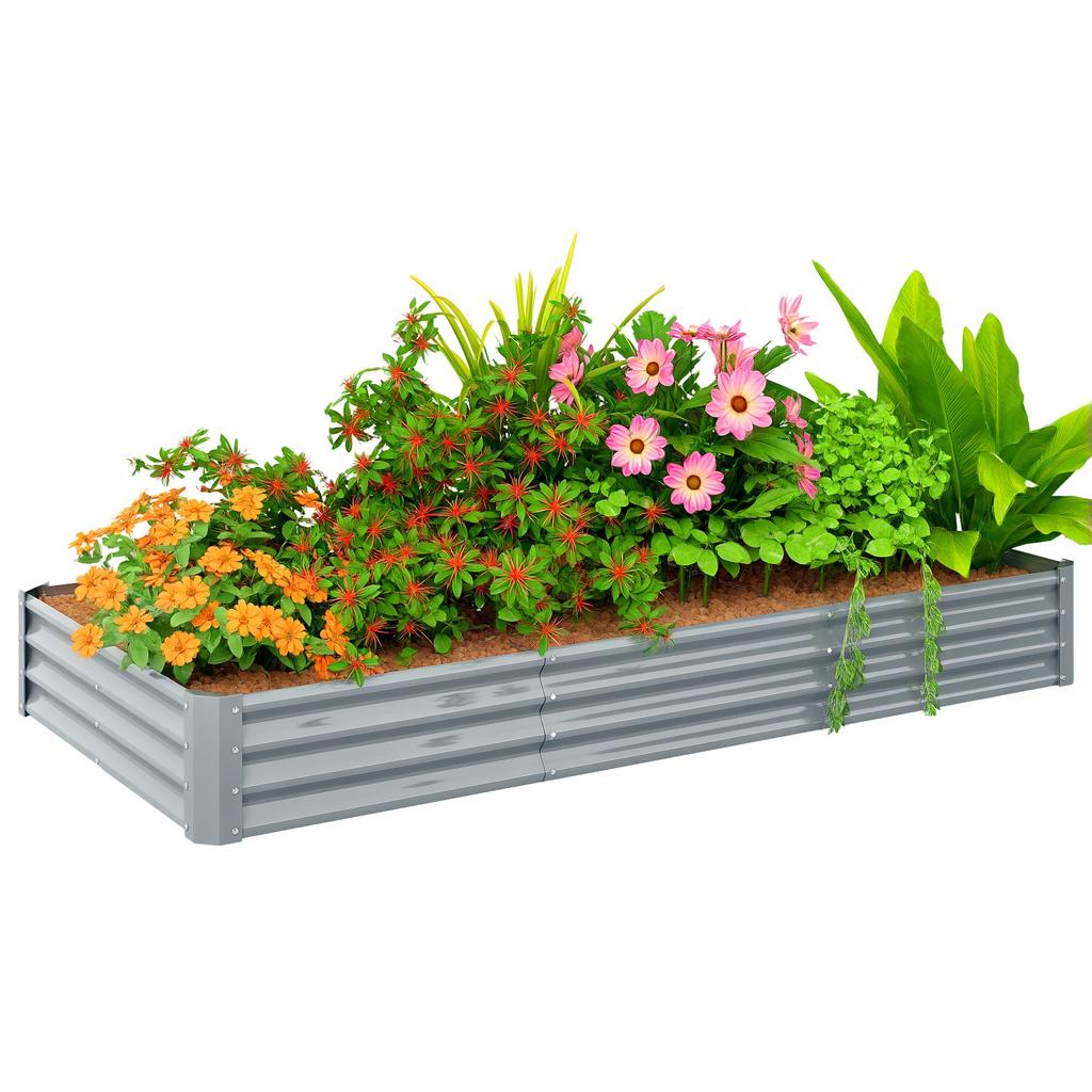 240 x 120cm Galvanised Steel Open Planter - Silver