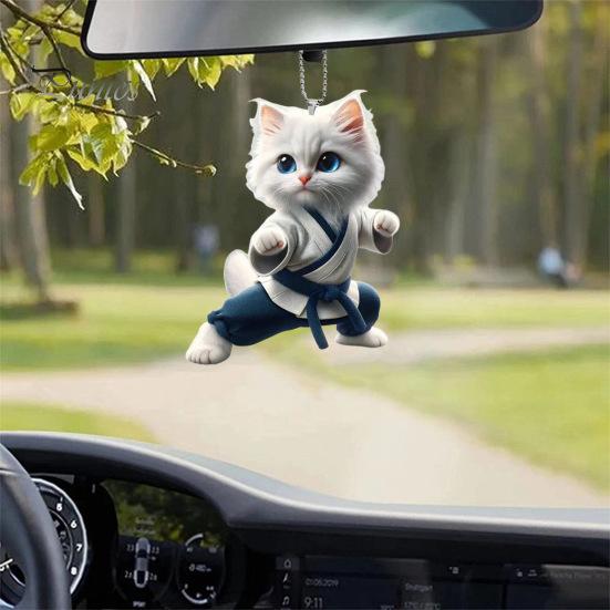 Подвесное украшение в виде кота кунг-фу для дома, рождественской елки, зеркала заднего вида автомобиля, 2D, плоского акрилового котенка, подвесное украшение в виде мультяшного животного