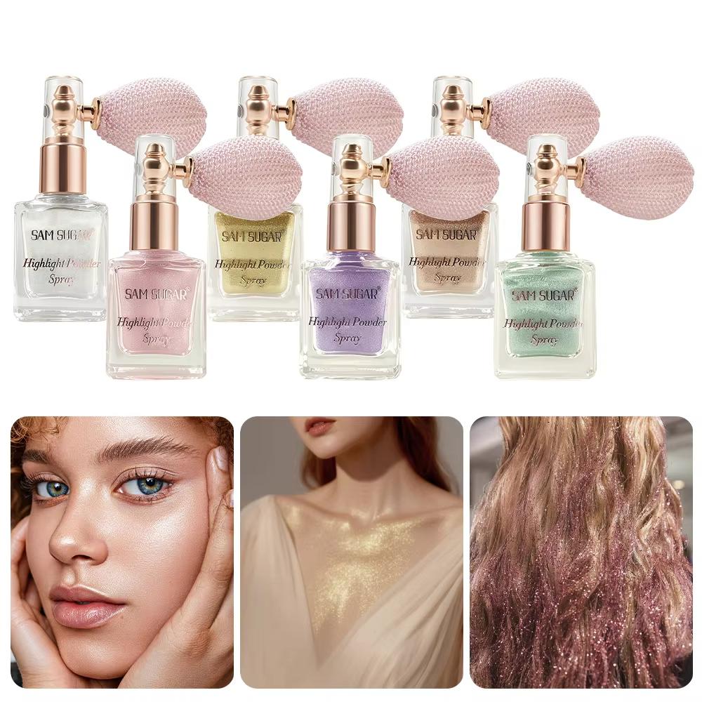 Спрей-хайлайтер Осветляющие тени для век Рассыпчатая пудра Мелкий глиттер Водостойкий хайлайтер для лица тела Спрей с блестками для макияжа