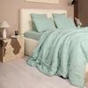 Housse De Couette + Taies - 240 X 260 Cm - Gaze De Coton Lavé - Douceur Vert Givré - Oeko-Tex®