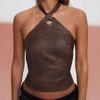 Women's Circle Vintage Rubbed Neck Tie Leather Hottie Sexy Backless Tie Waist Vests