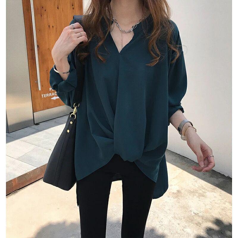 Women's Satin Chiffon Shirt - Stylish Long Sleeve with Beaded Detailing, 2023 Spring Design.