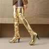 8/Women's High Heel Boots Sexy Gold Silver Steel Pipe Dance Boots Large Over Knee Boots