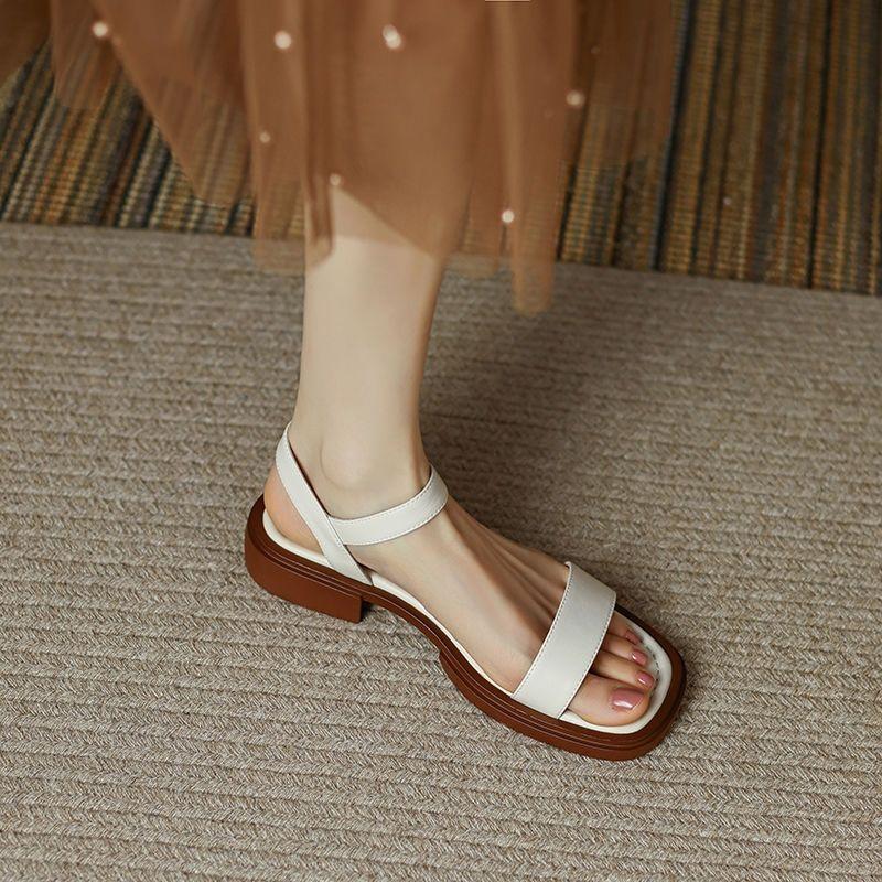 Open Toe with Low Heels Women's Shoes Buckles White Sandals for Woman Summer 2025 Office Work Footwear New Breathable Fashion