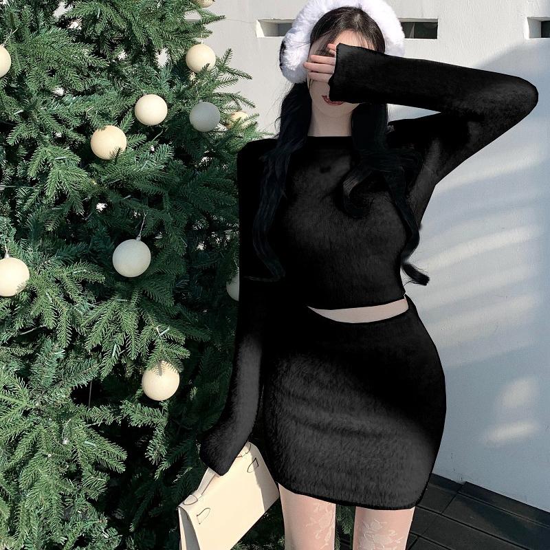 Осень-весна Женская мини-юбка с мехом, тонкая, с высокой талией, с запахом, с черным низом, дикая шерстяная, элегантная, корейская