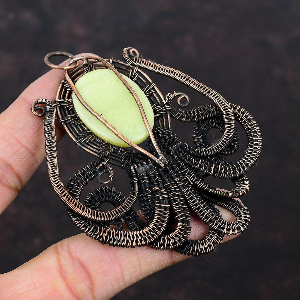 Змеиный кулон Медная проволока Обернутый кулон Осьминог Ювелирные изделия из драгоценных камней Кулон ручной работы Медная проволока Ювелирный подарок для женщин Дизайнерский кулон