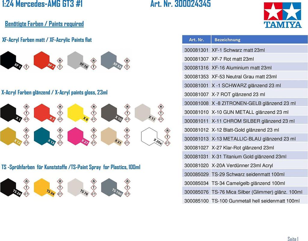 Tamiya Спортивный автомобиль серии Mercedes AMG GT3 Пластиковая модель 24345 1/24 № 345