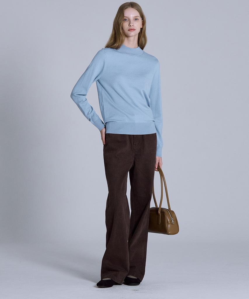 BASIC HOUSE Women'S High-Neck Long-Sleeve Sweater Blue Lykt7202