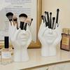 Creative Human Art Sculpture Makeup Brush Holder Pen Cup, Desktop Mounted Makeup Brush Organizer, PVC Material, Anti-Drop Design Statue Ornament