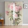 Розовые цветы розы винтажные прозрачные шторы для гостиной украшения тюль вуаль органза оконные шторы для кухни спальни