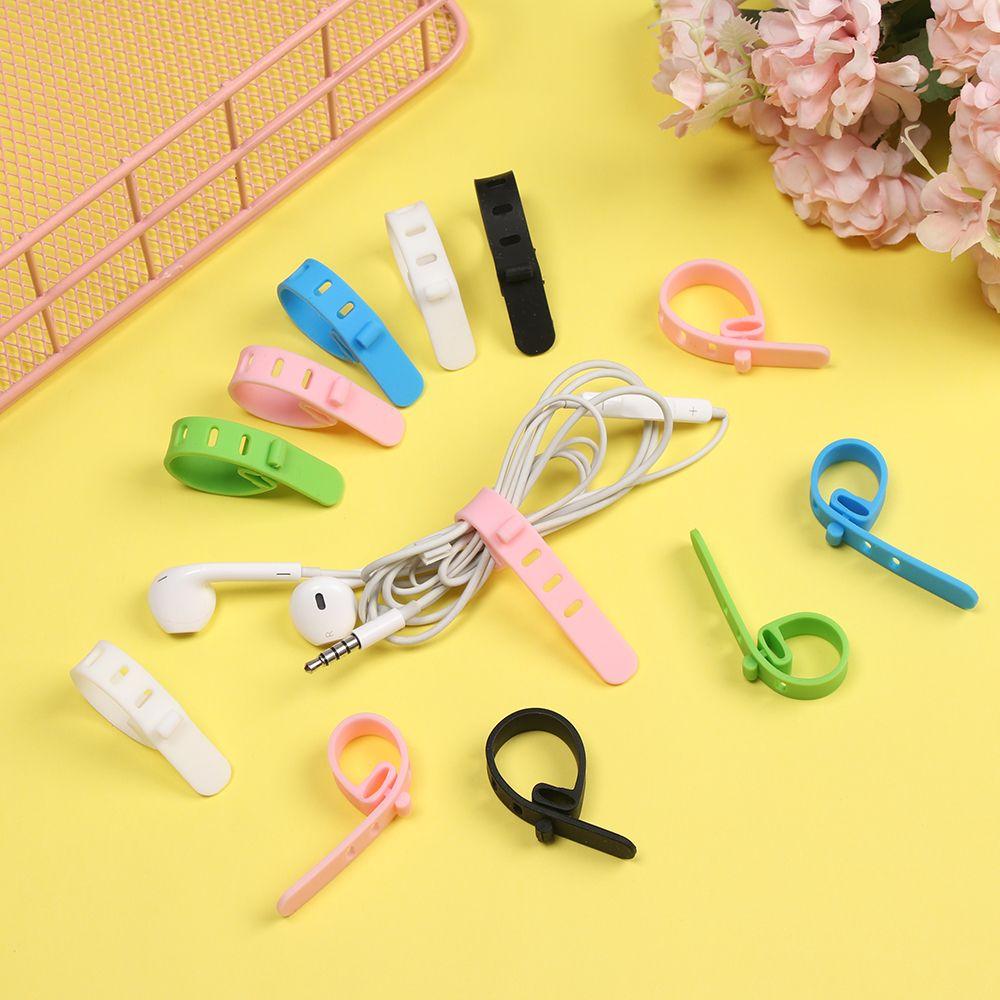 5pcs Soft Organizer Headphones 4 Holes Cable Winder Earphone Cable Ptotector USB Wire Tie Cord Clip