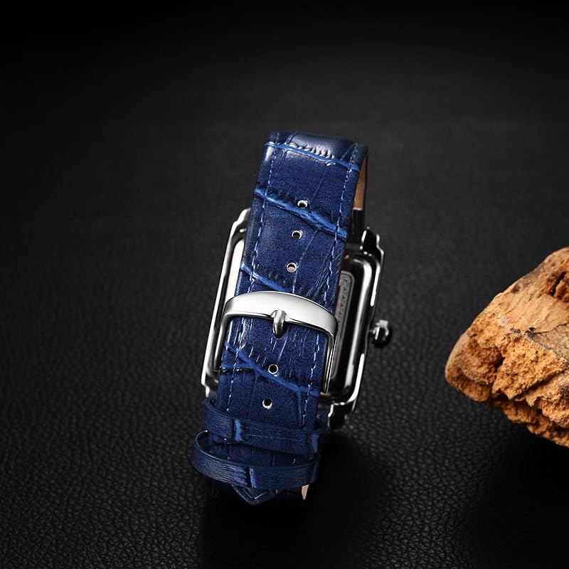 Mens Watches Leather Seiko Copy Clock: Square Dial Hand-wound Watch Cool Watch Roman Numerals Male Leather Belt Adjustable Arm Ornament Blue