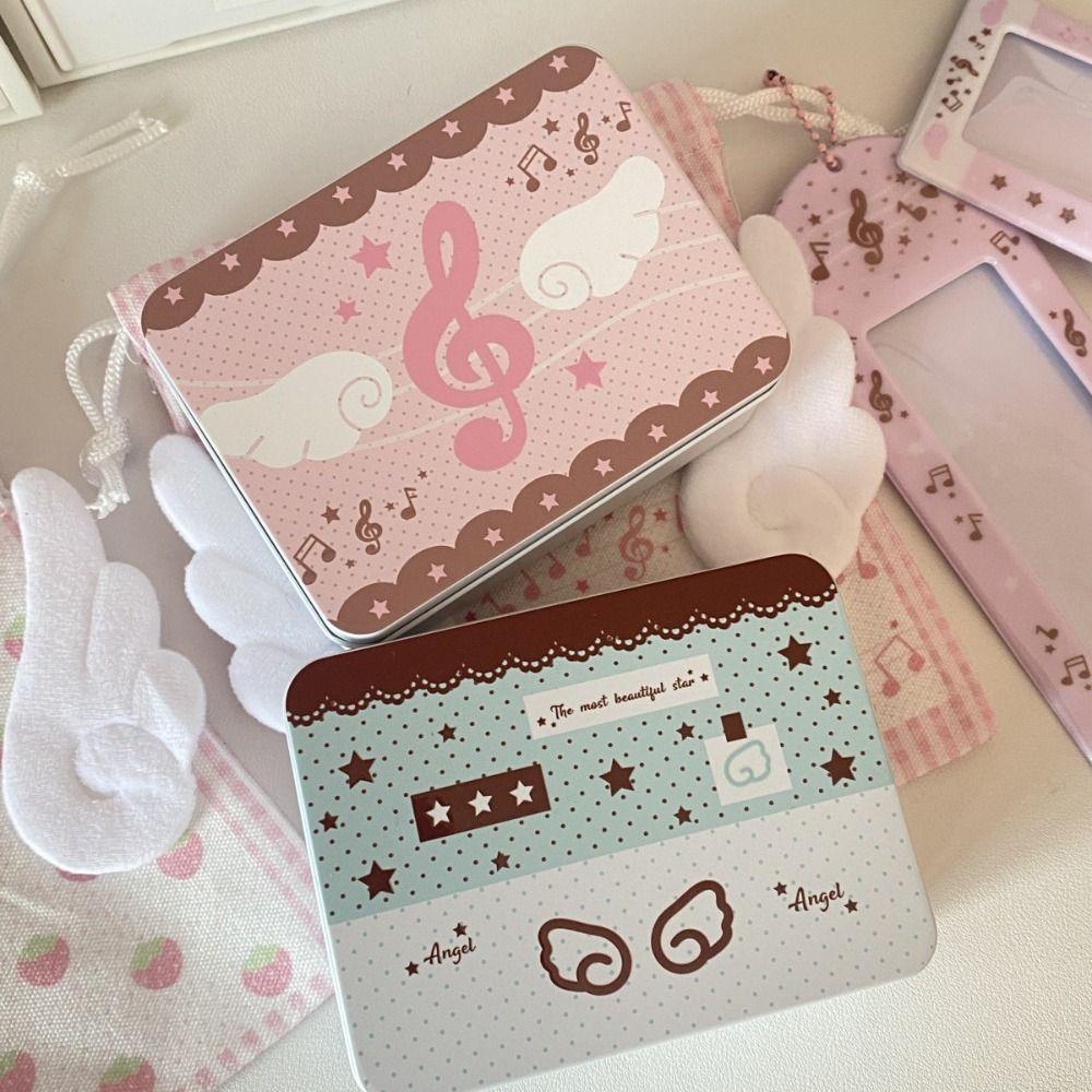 Новая металлическая коробка для хранения нот Прямоугольная Большая вместимость Жестяная коробка Мультяшный K-pop Чехол для хранения фотокарточек