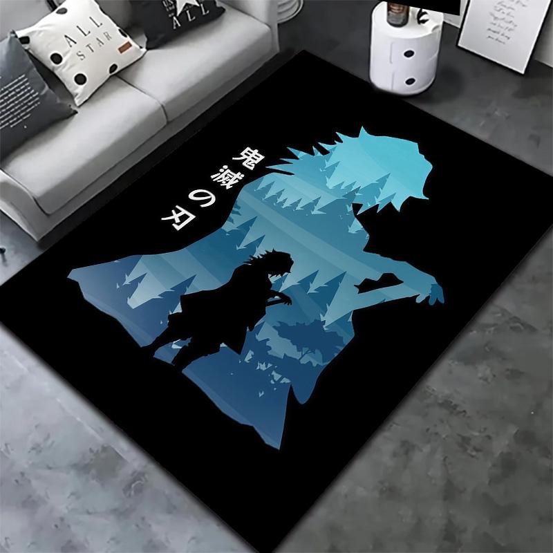 Demon Slayer Black Carpet Rug For Living Room Bedroom Home Sofa Decoration Kids Play Nonslip Floor Mat