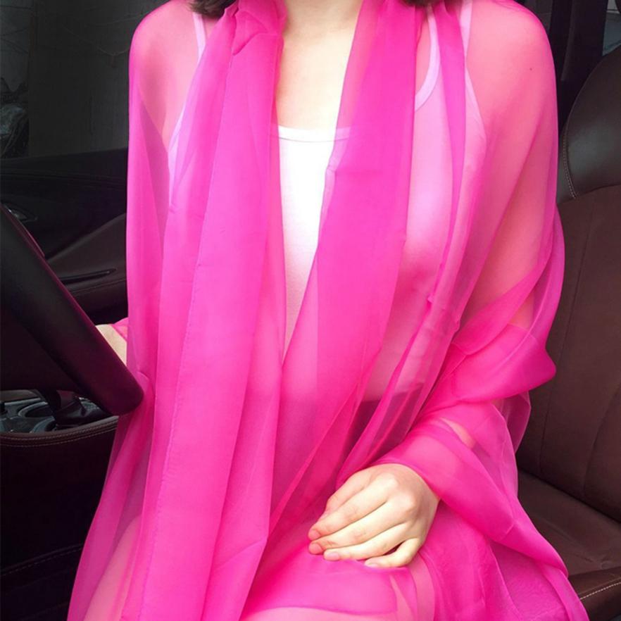 Spring and Summer Lightweight Chiffon Scarf Ultra Thin Solid Color Ice Silk Scarf Long Beach Sun Protection Cape Beach Towel