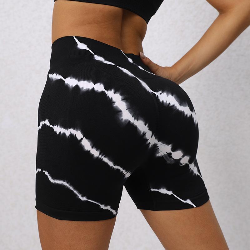 Tie Dye Спортивные Беговые Бесшовные Шорты Для Йоги Летние Высокой Талией Фитнес Пуш-Ап Леггинсы Для Йоги Женская Мода Slim Fit Повседневные Леди Леггинсы Шорты 24421