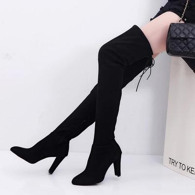 Женские ботфорты выше колена Botas Mujer Invierno Новая женщина в эластичных тканях Высокий каблук Обувь слипоны Заостренный носок Длинные ботфорты Femme