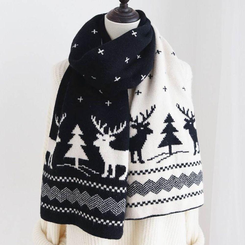 Deer Christmas Scarf Red Winter Cashmere Scarves Cute Wool Knitted Scarf Girl